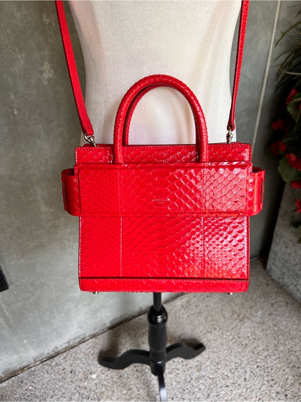 GIVENCHY Horizon Mini 100% Python Red Exotic Leather Crossbody Bag